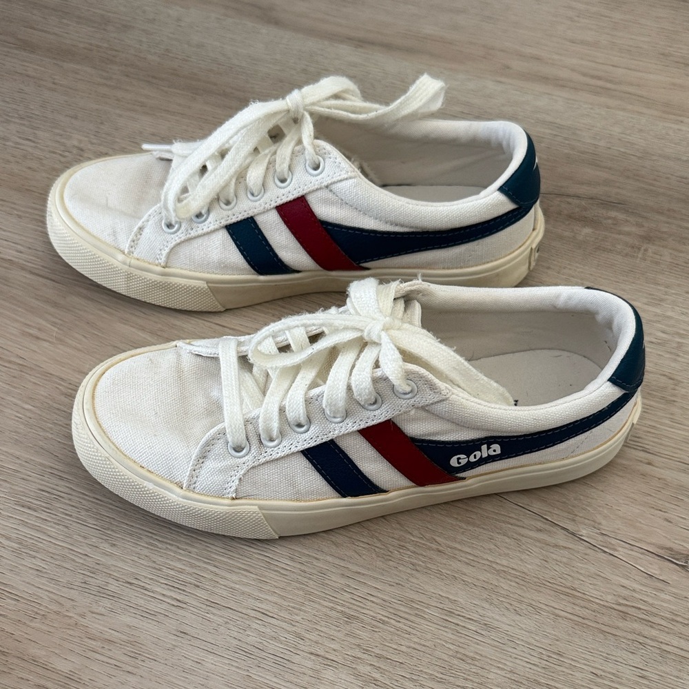 Gola Varsity Canvas Sneakers with Navy and Red Stripes